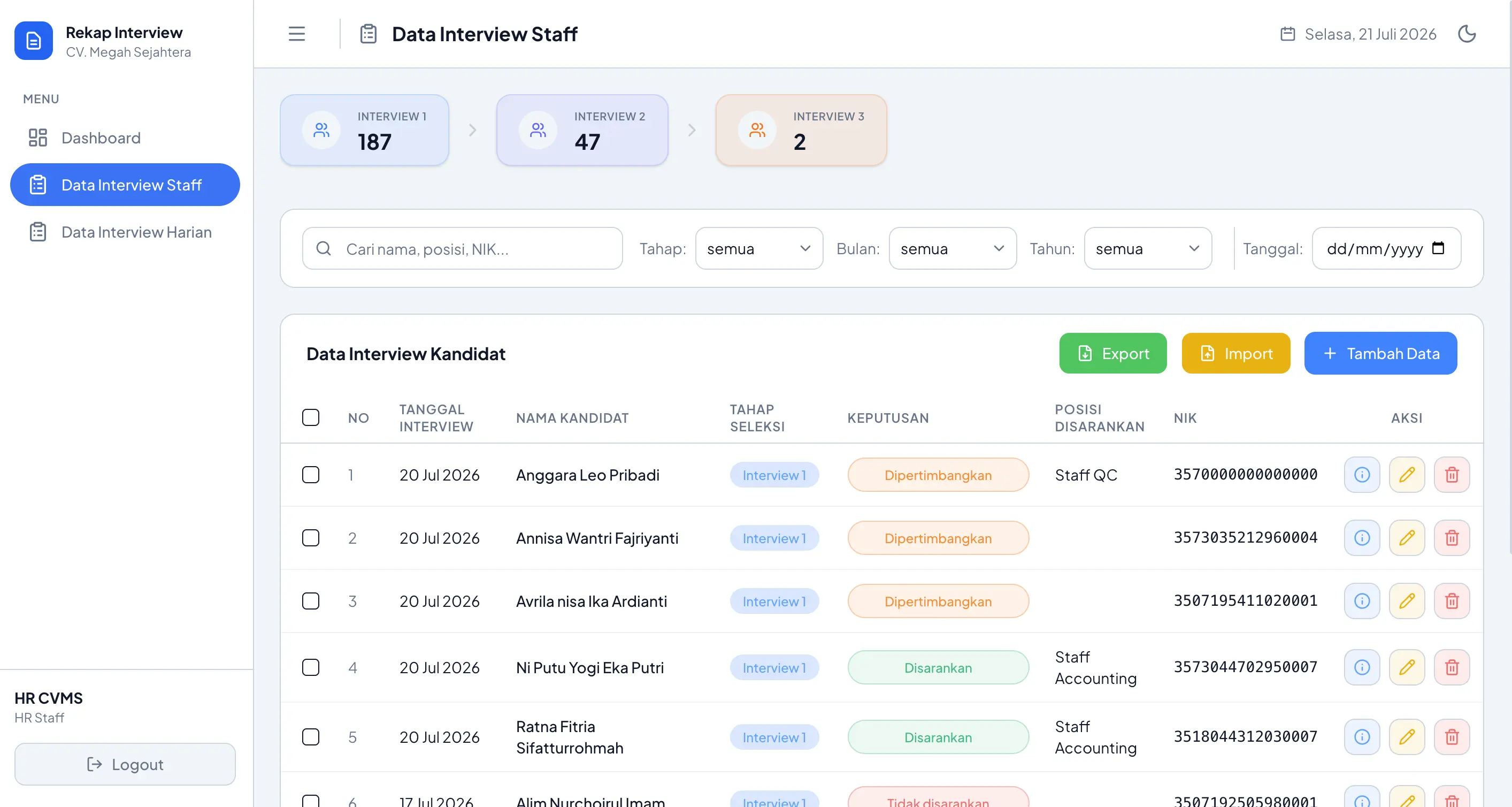 Data Recap Information System